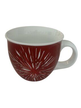 2014 Starbucks Red Ceramic Coffee Mug White Starburst Design 14 Oz